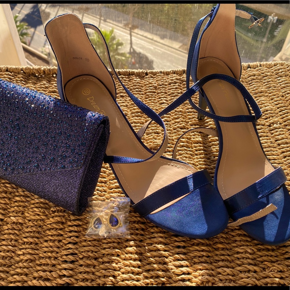 Royal Blue Satin Dress Shoes w/ accessories Lot 1